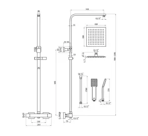 Luxury Brushed Bronze Square Thermostatic Shower with Riser Kit