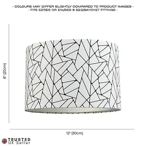 Off-White and Black Geometric Drum Lamp Shade with Inner Cotton Fabric Lining