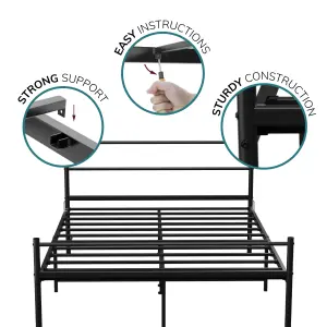 House of Home Double Metal Bed Frame with Under Bed Storage Space in Black Easy Assembly 6ft x 4.6ft With Head Foot Frame Bedroom