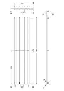 Square Vertical Double Panel Radiator - 1500mm x 354mm - 3105 BTU - Anthracite