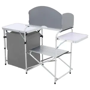 Grey Folding Portable Outdoor Camping Kitchen Table Cabinet with Zippered Storage L 146.5cm