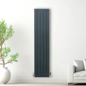 Aluminium Radiator & Valves - 1800mm x 395mm - Anthracite Grey