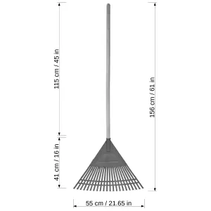 Plastic Garden Rake for Leaves, Lawn, Hay, 55 cm / 21.65 in with 22 Tins, Ideal Gardening Tool (With Handle)