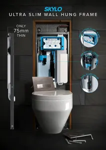 Wall Hung Toilet Concealed Cistern Slim Frame Dual Flush Adjustable 1.14-1.35m w/Chrome Flush Plate