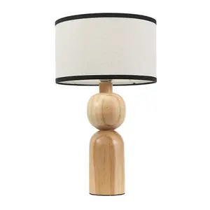 ValueLights Azalea Rustic Wooden Table Lamp with Linen Black Trimmed Drum Shade and LED Bulb