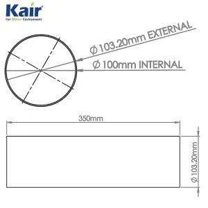 Kair Plastic Ducting Pipe 100mm - 350mm Short Length - Rigid Straight Duct Channel