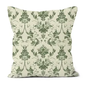 Faux Suede Cushion Green Damask Effect Print 30cm x 30cm