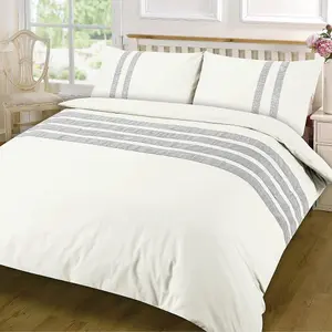 HomeSpace Direct Lace Dia Duvet Cover Set Luxury Double Cream Bedding Set 100% Egyptian Cotton Percale 200 Thread Count