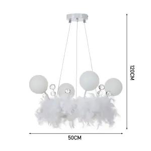 Feather Chandelier LED Pendant Light with Crystal Balls in White Light