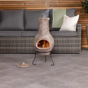 Charles Bentley Outdoor Patio Chiminea Medium Natural Clay Heater