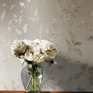 Muriva Gold Floral Metallic effect Embossed Wallpaper