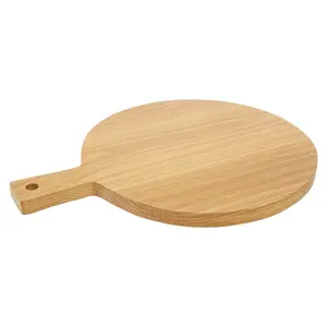 Interiors by Premier Large Oak Wood Paddle Chopping Board, Round Cutting Board for Kitchen, Stylish Natural Wood Chopping Board