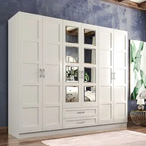 VISTA 6 Door 2 Drawer Mirrored White Wardrobe