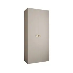 Elegant Cashmere Como I Hinged Door Wardrobe H2460mm W1100mm D500mm, Eight Shelves, Hanging Rail, Gold Handles