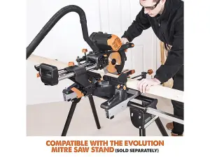 Evolution 053-0002C R255SMS-DB+ Multi-Material Sliding Mitre Saw 255mm 1600W 110V EVLR255SMDBL