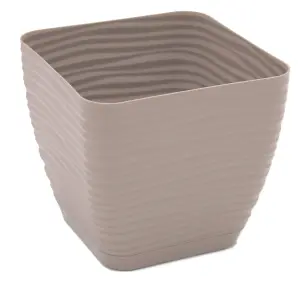 Plant Pot Flowerpot Square Plastic Modern Decorative Small Medium Large Taupe 19cm