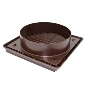 Kair Brown Louvred Grille 183mm External Dimension with Round 150mm - 6 inch Rear Spigot - Wall Ducting Air Vent