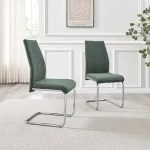 Furniturebox UK Lorenzo 2x Green Fabric Silver Leg Dining Chair