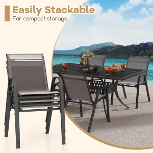 Costway Set of 2 Patio Chairs Stackable Metal Breathable Fabric Dining Chair