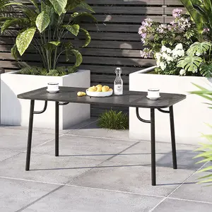 Black 160cm W Outdoor Garden Dining Table with Metal Slatted Top