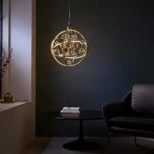 Luminosa Muni Single Pendant Ceiling Lamp, Gold Effect Plate With, Gold Glass