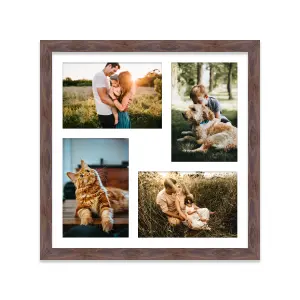 12x12 Inch 4 Opening Photo Collage Frame, Display Four 6x4 Inch Photos, Multi Aperture Family Picture Frame, Walnut