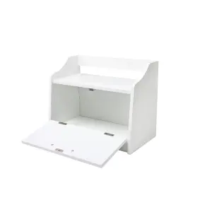 Minack Wooden Bread Bin in White - Freestanding Worktop Storage Box with Shelf