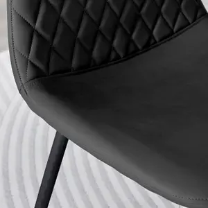 Set of 2 Corona Black Soft Touch Diamond Stitched Faux Leather Black Powder Coated Leg Dining Chairs