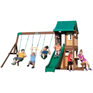 Backyard Discovery Lakewood Cedar Wooden Climbing Frame with 3 x Swings and 1 x Slide