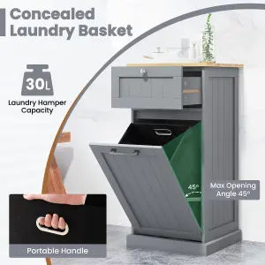 Costway Freestanding Laundry Cabinet 30L Tilt Out Laundry Hamper W/ Drawer & Basket