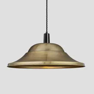 Industville Sleek Giant Hat Pendant, 21 Inch, Brass, Black Holder