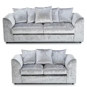 Crystal Crushed Velvet Fabric Fabric SofaSet 3 and 2 Seater Sofa  Silver - Scatter Back