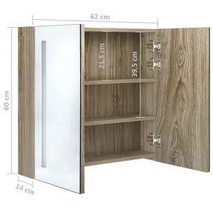 Berkfield LED Bathroom Mirror Cabinet Oak 62x14x60 cm