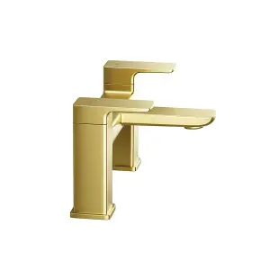 Nes Home Modern Brushed Brass Bathroom Square Deck Mounted Bath Filler Tap