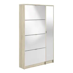 Shoe cabinet w. 4 tilting doors and 2 layers +  1 mirror door