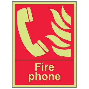 Fire Phone Equipment Safety Sign - Glow in the Dark - 150x200mm (x3)