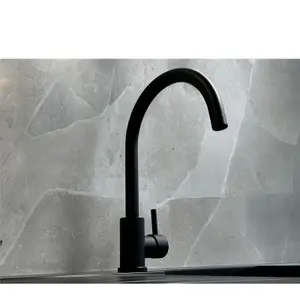 Liquida W06BL Swan Neck Swivel Spout Single Lever Monobloc Black Kitchen Tap