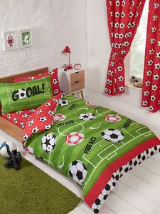 Football Red Single Duvet Cover and Pillowcase Set