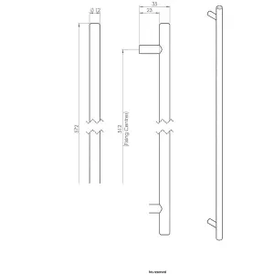 2x Round T Bar Cabinet Pull Handle 572 x 12mm 512mm Fixing Centres Satin Nickel