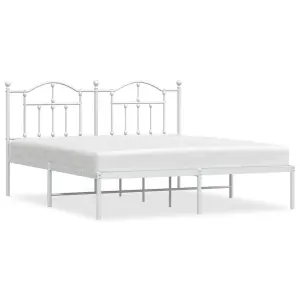 Berkfield Metal Bed Frame with Headboard White 183x213 cm