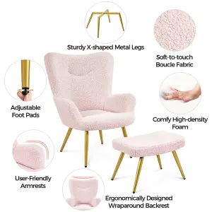 Yaheetech Pink Fabric Accent Armchair and Ottoman Set