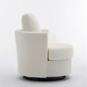 Chenille Swivel Armchair with Back Cushion Pillow Thick Foam Pad, Ivory 