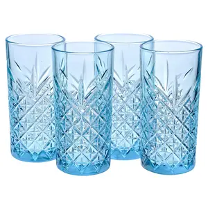 URBNLIVING 450ml 4 Pcs Whisky Scotch Vodka Tumbler Blue Glassware Sets