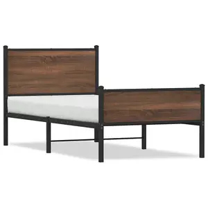 Berkfield Metal Bed Frame without Mattress Brown Oak 90x190 cm Single