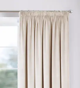 Home Curtains Montreal Super Soft Velour Fully Lined 45w x 72d" (114x183cm) Natural 3" Pencil pleat Curtains (PAIR)