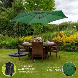 Green 3m LED Cantilever Parasol With Fan Base