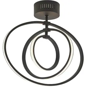 LED Semi Flush Ceiling Light 21W Warm White Matt Black Hoop Ring Feature Strip