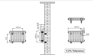 Right Radiators 300x425 mm Horizontal Traditional 2 Column Cast Iron Style Radiator Black