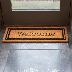 Printed Natural Coir Door Mat Novelty Welcome Decorative Heavy Duty Entrance Mat 27cm x 70cm Indoor / Sheltered Outdoor Use