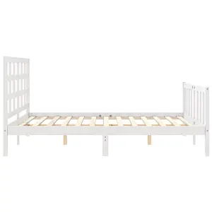 Berkfield Bed Frame with Headboard White King Size Solid Wood